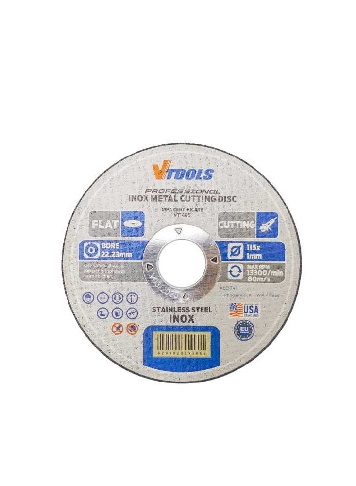VTOOLS 115 mm x 1 mm Flat Disc for Metal Cutting, Ultra Thin 4.5 Inch Metal & Stainless Steel Cutting Wheel for Angle Grinder - Image 1