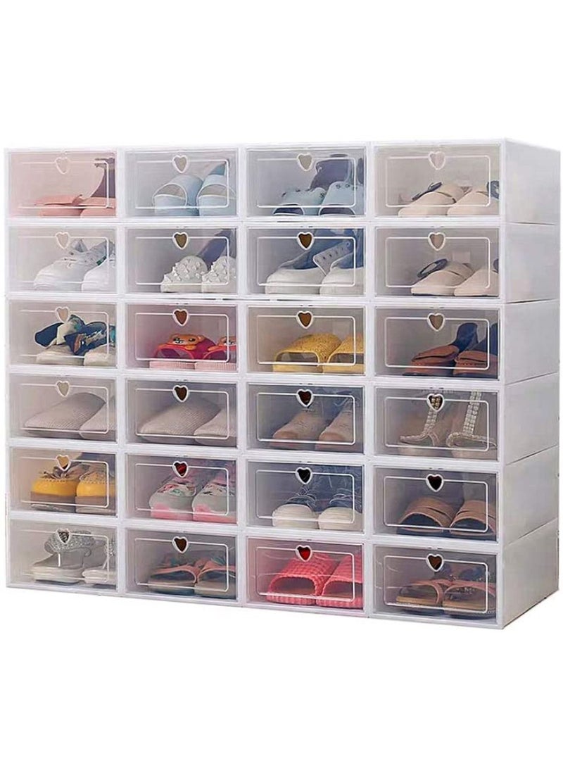LIMOS Plastic Shoe Storage Organizer Clear Transparent Stackable box (White 24 Pcs) - Image 1