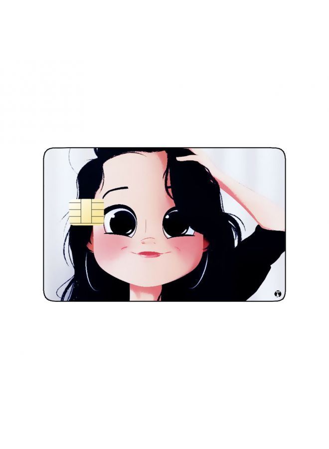 RKN PRINTED BANK CARD STICKER Cute Girl Drawing With Black Hair - Image 2