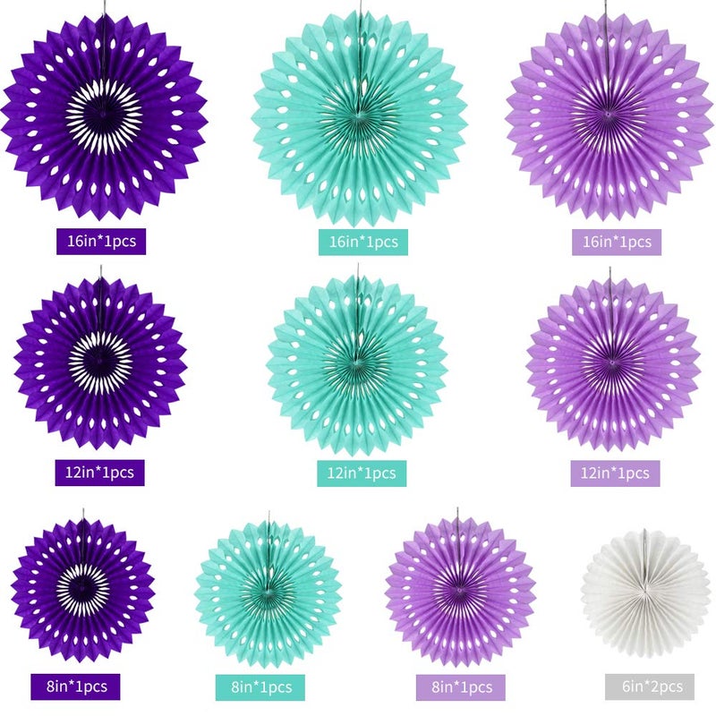 BEISHIDA Purple Lavender Blue Hanging Honeycomb Round Paper Fans Decoration Kit Tissue Paper Fan Garland for Baby Shower Girl Kid Birthday Under The Sea Wedding Party Supplies(11packs) - Image 2