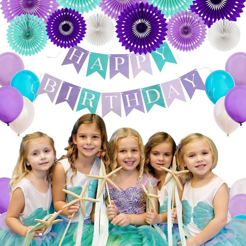 BEISHIDA Purple Lavender Blue Hanging Honeycomb Round Paper Fans Decoration Kit Tissue Paper Fan Garland for Baby Shower Girl Kid Birthday Under The Sea Wedding Party Supplies(11packs) - Image 5