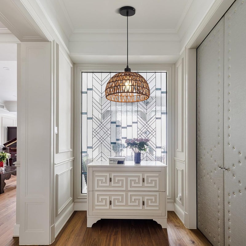 Garwarm Gawarm Chandelier Rattan nature ceiling lamp Pendant Lamp Boho Light Fixtures ceiling light ceiling lampshade Lighting Hanging Light for Farmhouse Kitchen Living Room Bar E27 (31x 20cm/coffee) - Image 5