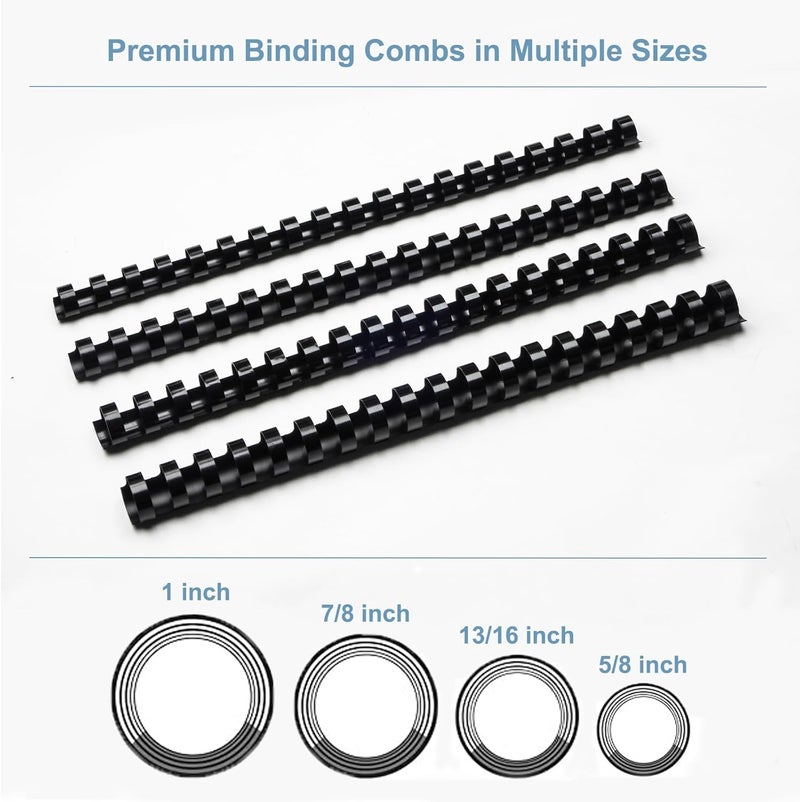 RAYSON CR16202225BK Plastic Binding Combs 5/8 in. 13/16in, 7/8in, 1in, 19-Ring Letter Size, Black Comb Binding Spines, Multi-Size Pack of 40 - Image 4