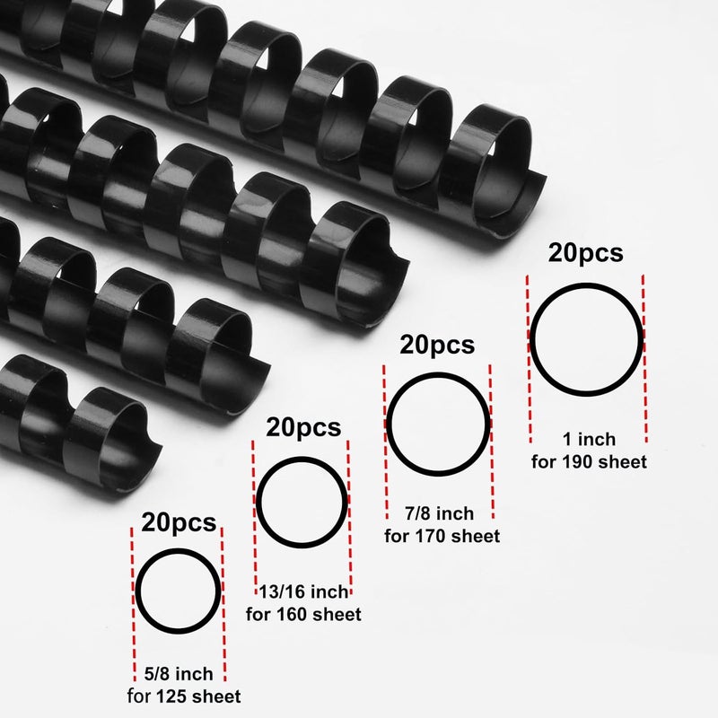 RAYSON CR16202225BK Plastic Binding Combs 5/8 in. 13/16in, 7/8in, 1in, 19-Ring Letter Size, Black Comb Binding Spines, Multi-Size Pack of 40 - Image 2