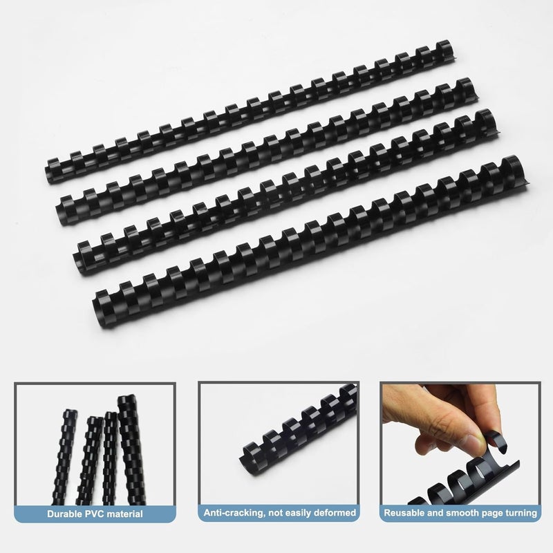 RAYSON CR16202225BK Plastic Binding Combs 5/8 in. 13/16in, 7/8in, 1in, 19-Ring Letter Size, Black Comb Binding Spines, Multi-Size Pack of 40 - Image 3