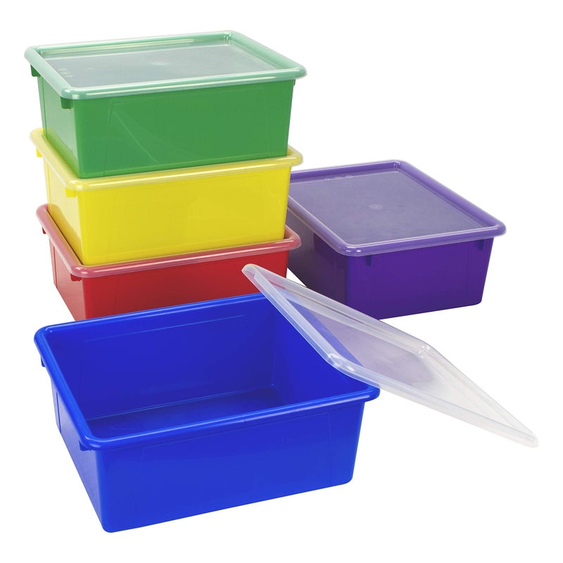 Storex Letter Size Deep Storage Tray â€“ Organizer Bin with Non-Snap Lid for Classroom, Office and Home, Assorted Colors, 5-Pack (62542A05C) - Image 3