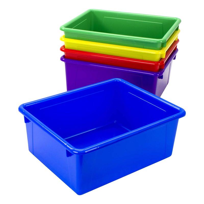 Storex Letter Size Deep Storage Tray â€“ Organizer Bin with Non-Snap Lid for Classroom, Office and Home, Assorted Colors, 5-Pack (62542A05C) - Image 4