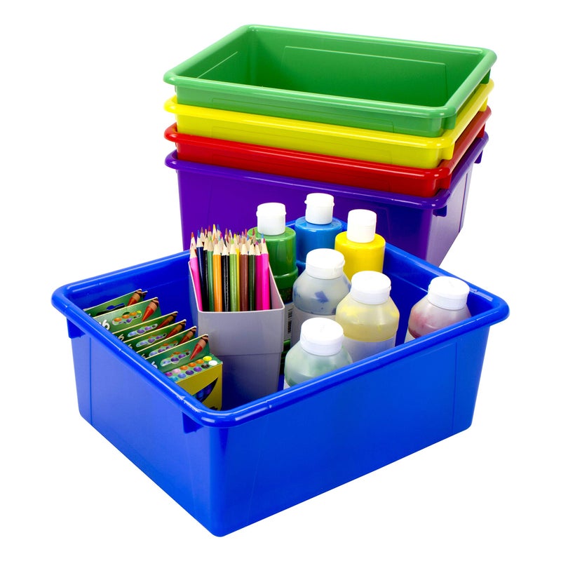 Storex Letter Size Deep Storage Tray â€“ Organizer Bin with Non-Snap Lid for Classroom, Office and Home, Assorted Colors, 5-Pack (62542A05C) - Image 5