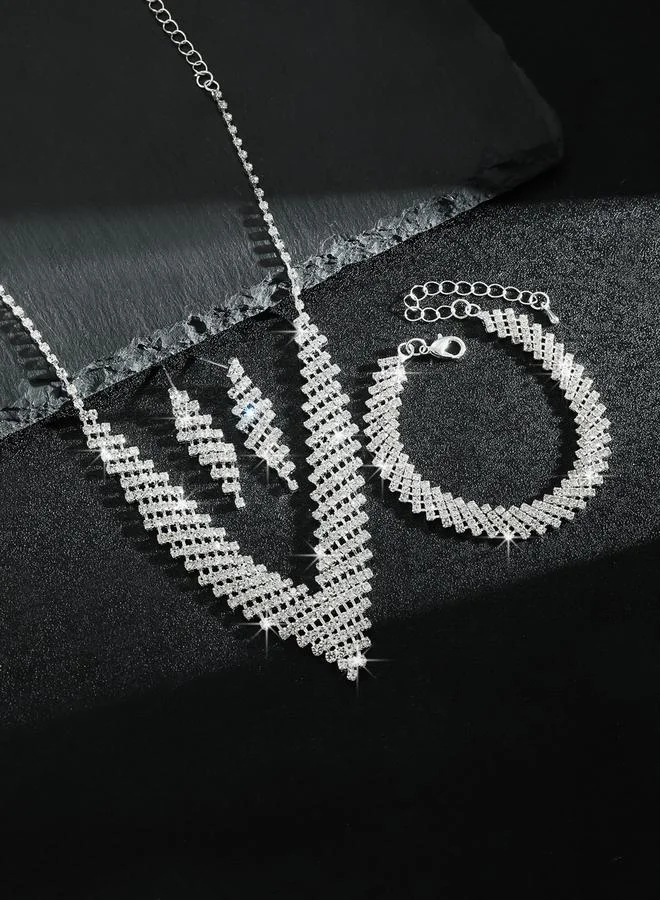 Take Two  Rhinestone Necklace with Bracelet and Earrings et for Women | Best Price UAE