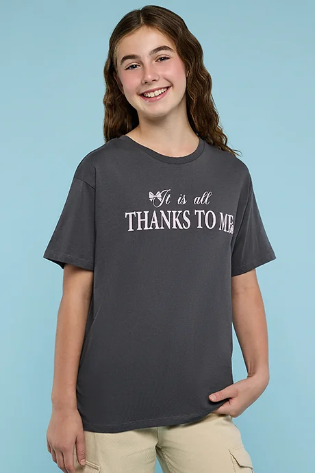 أر أند بي Typography Print T-Shirt with Crew Neck and Short Sleeves