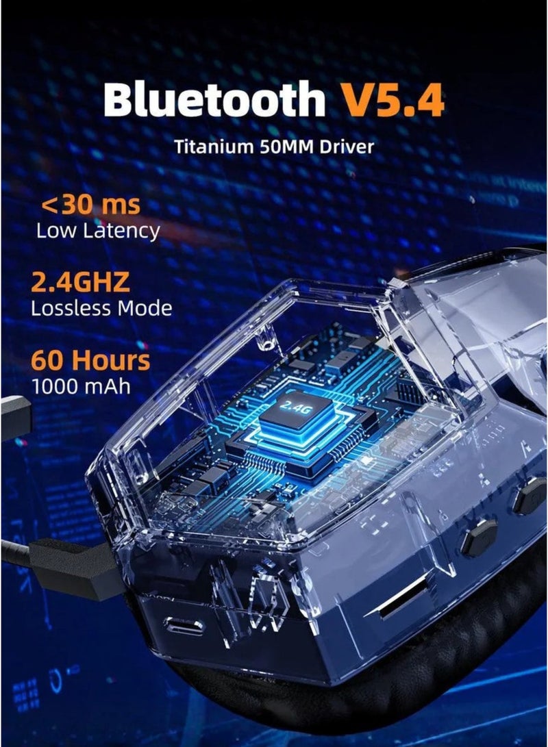 أونيكوما سماعة ألعاب لاسلكية Onikuma  GT806، سماعة رأس لاسلكية وسلكية بتقنية بلوتوث 2.4 جيجا هرتز، تدعم ثلاثة أوضاع للألعاب الإلكترونية، مزودة بمحول USB ومنفذ Type-C للهواتف المحمولة، صوت ستيريو منخفض التأخير، ميكروفون قابل للفصل بخاصية إلغاء الضوضاء، إضاءة RGB، سماعة ألعاب خفيفة الوزن تغطي الأذن - Image 3