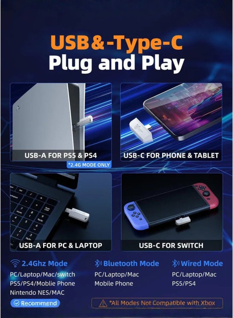 أونيكوما سماعة ألعاب لاسلكية Onikuma  GT806، سماعة رأس لاسلكية وسلكية بتقنية بلوتوث 2.4 جيجا هرتز، تدعم ثلاثة أوضاع للألعاب الإلكترونية، مزودة بمحول USB ومنفذ Type-C للهواتف المحمولة، صوت ستيريو منخفض التأخير، ميكروفون قابل للفصل بخاصية إلغاء الضوضاء، إضاءة RGB، سماعة ألعاب خفيفة الوزن تغطي الأذن - Image 2