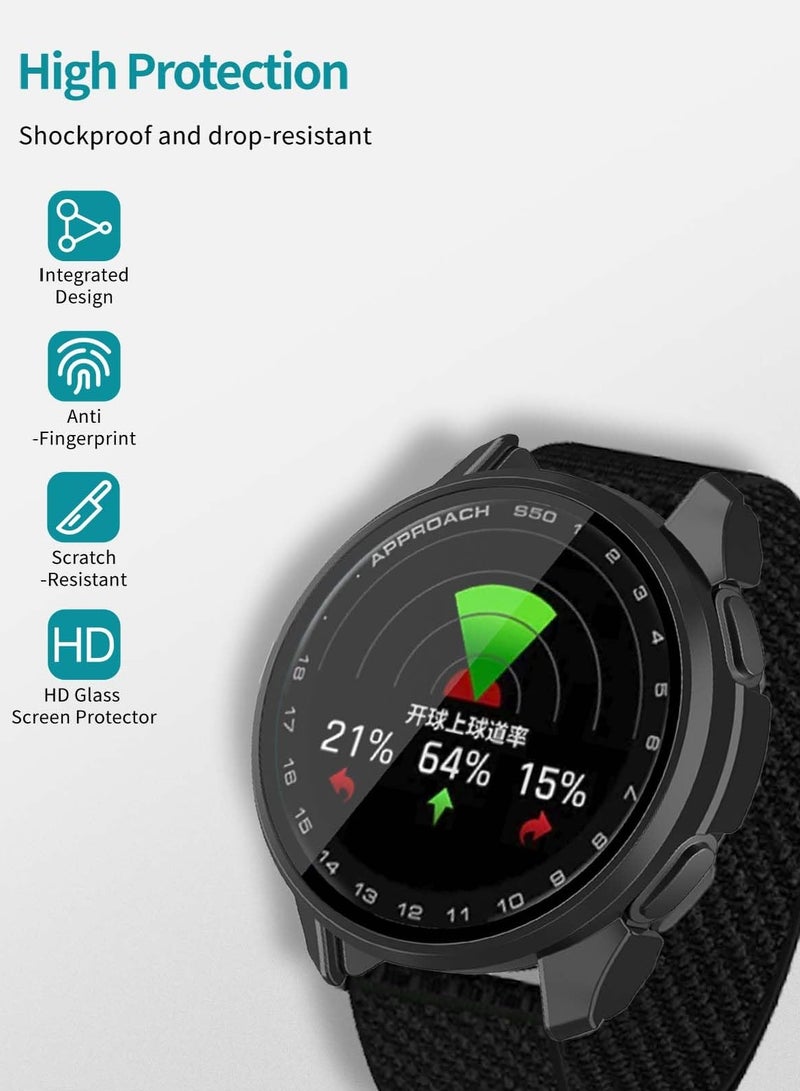 Case for Garmin Approach S50 Smart Watch Protective Cover Built-in 9H Tempered Glass Film Hard PC Easy to Install Screen Protector Compatible with Approach S50 (Black) - Image 3