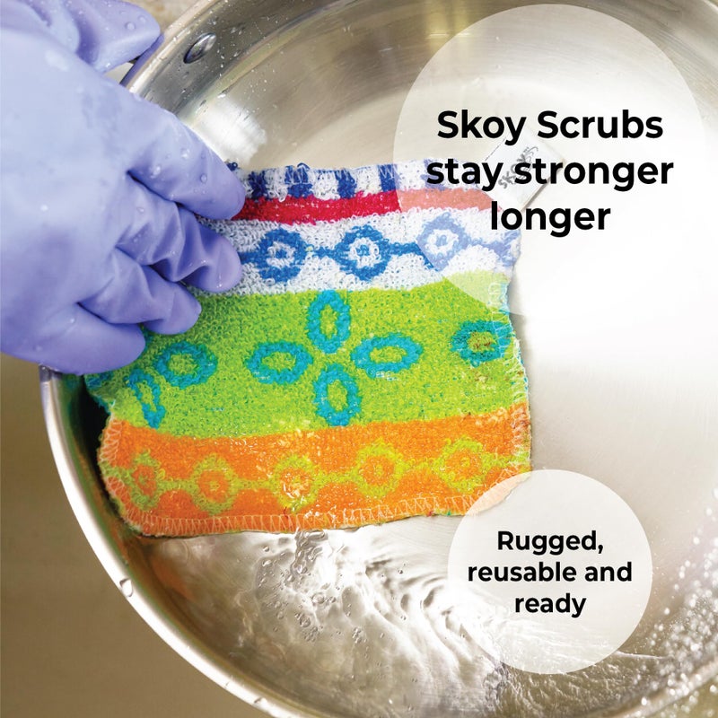 Skoy Scrub, 2-pack Reusable, Non-Scratching Dish Scrubber for Kitchen and Household Cleaning, Planet-Friendly, Dishwasher Safe Soft Scrub, Monochromatic Colors - Image 2