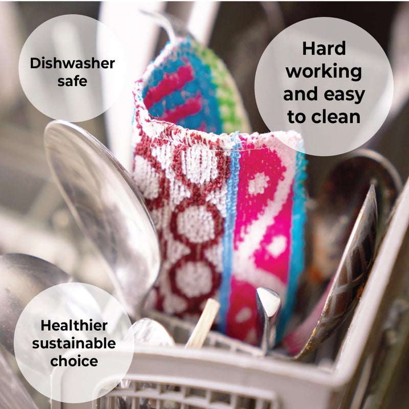 Skoy Scrub, 2-pack Reusable, Non-Scratching Dish Scrubber for Kitchen and Household Cleaning, Planet-Friendly, Dishwasher Safe Soft Scrub, Monochromatic Colors - Image 4