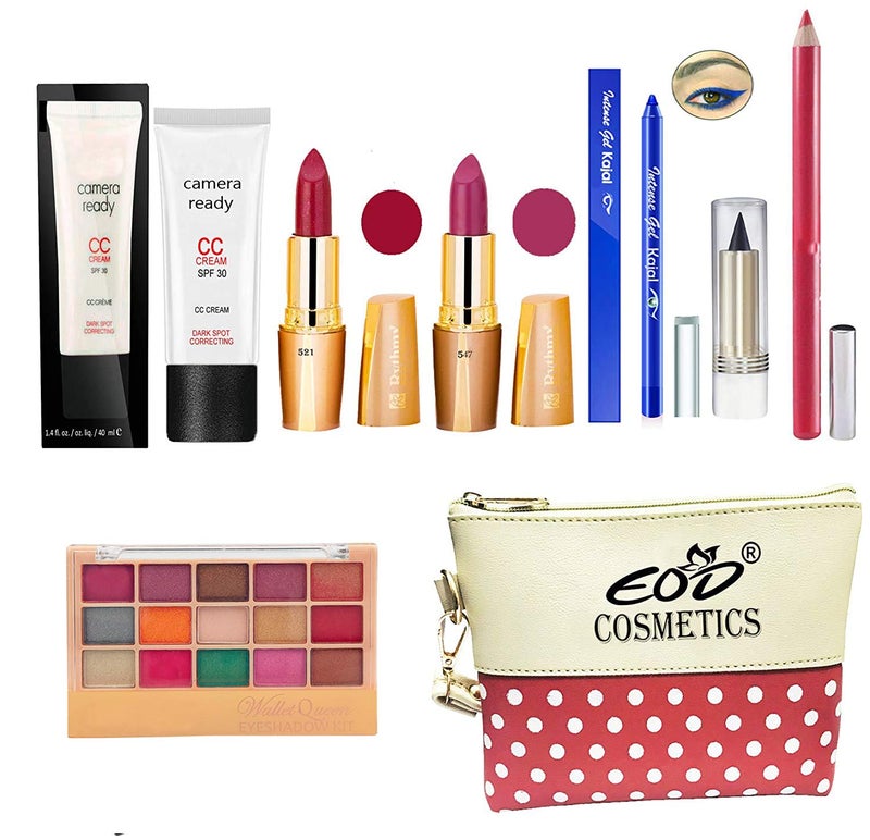 EOD Makeup Kit for Women, Ladies Cosmetics Combo Set With Eyeshadow,Lipstick,Fairness Cream, Blue Kajal -Set of 8 Pcs, C-228 - Image 1