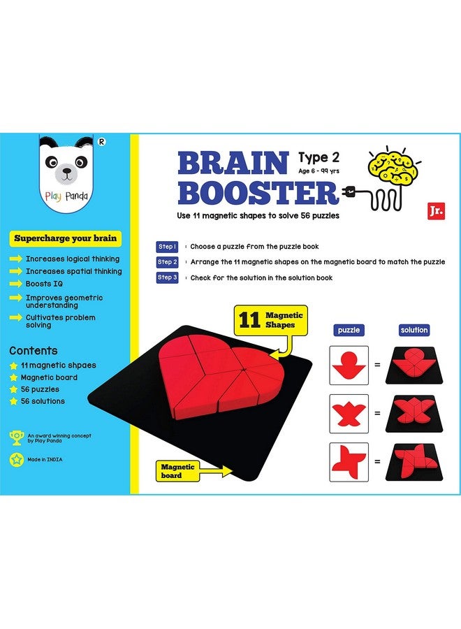 Play Panda Brain Booster Set 2 (Junior) - 56 Puzzles Designed to Boost Intelligence - with Magnetic Shapes, Magnetic Board, Puzzle Book and Solution Book - for 7 8 9 10 up to 15 Years - Image 2