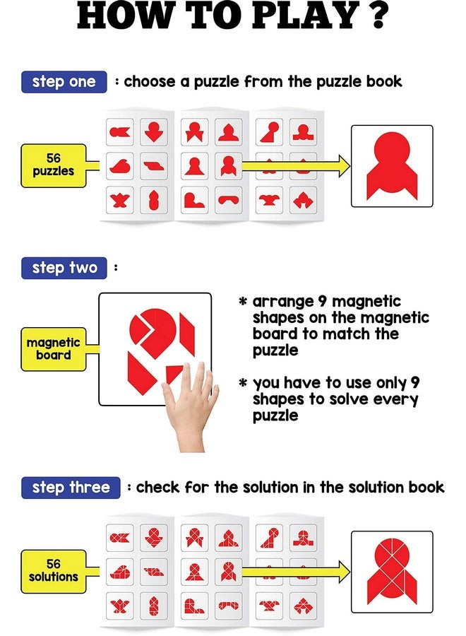 Play Panda Brain Booster Set 2 (Junior) - 56 Puzzles Designed to Boost Intelligence - with Magnetic Shapes, Magnetic Board, Puzzle Book and Solution Book - for 7 8 9 10 up to 15 Years - Image 4