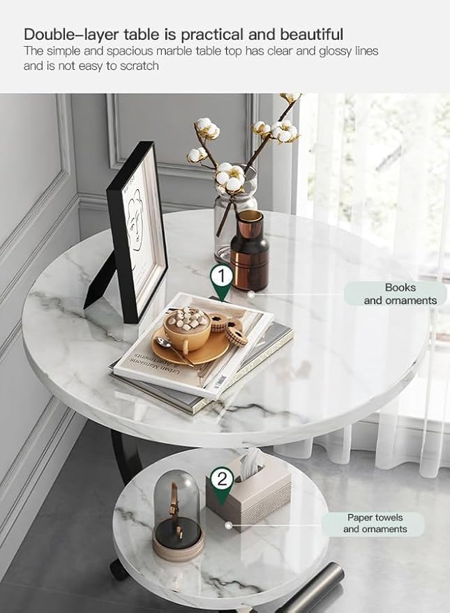 Seafront Seafront Outdoor Snacks Table with Metal Frame for Living Room Bedoom Multipurpose Square Tea Table Modern 2Tier Side End Table Marble Look Indoor and Troy Side Table - Image 3