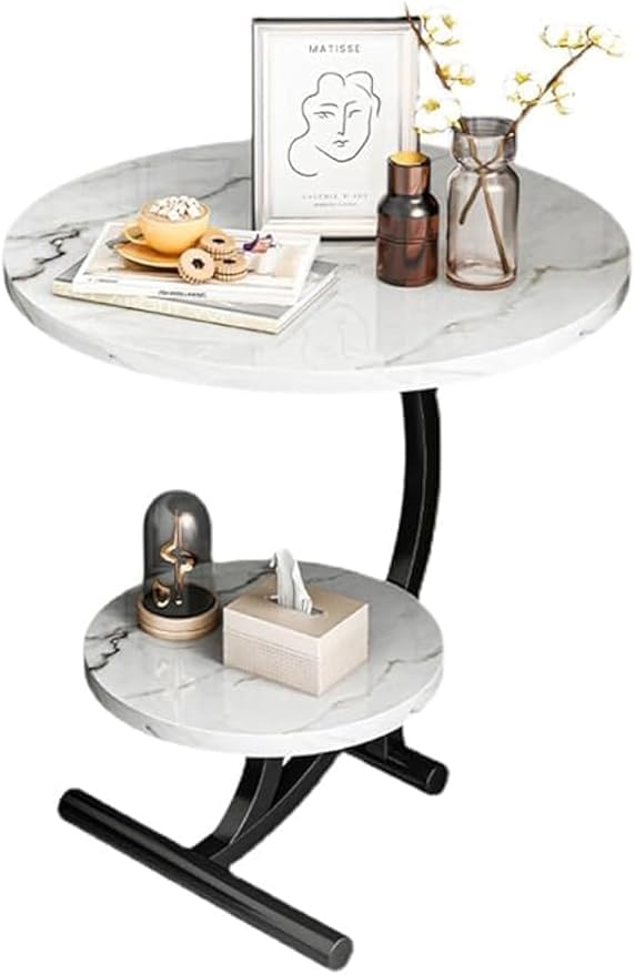 Seafront Seafront Outdoor Snacks Table with Metal Frame for Living Room Bedoom Multipurpose Square Tea Table Modern 2Tier Side End Table Marble Look Indoor and Troy Side Table - Image 1