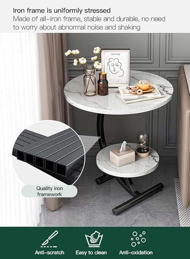 Seafront Seafront Outdoor Snacks Table with Metal Frame for Living Room Bedoom Multipurpose Square Tea Table Modern 2Tier Side End Table Marble Look Indoor and Troy Side Table - Image 4