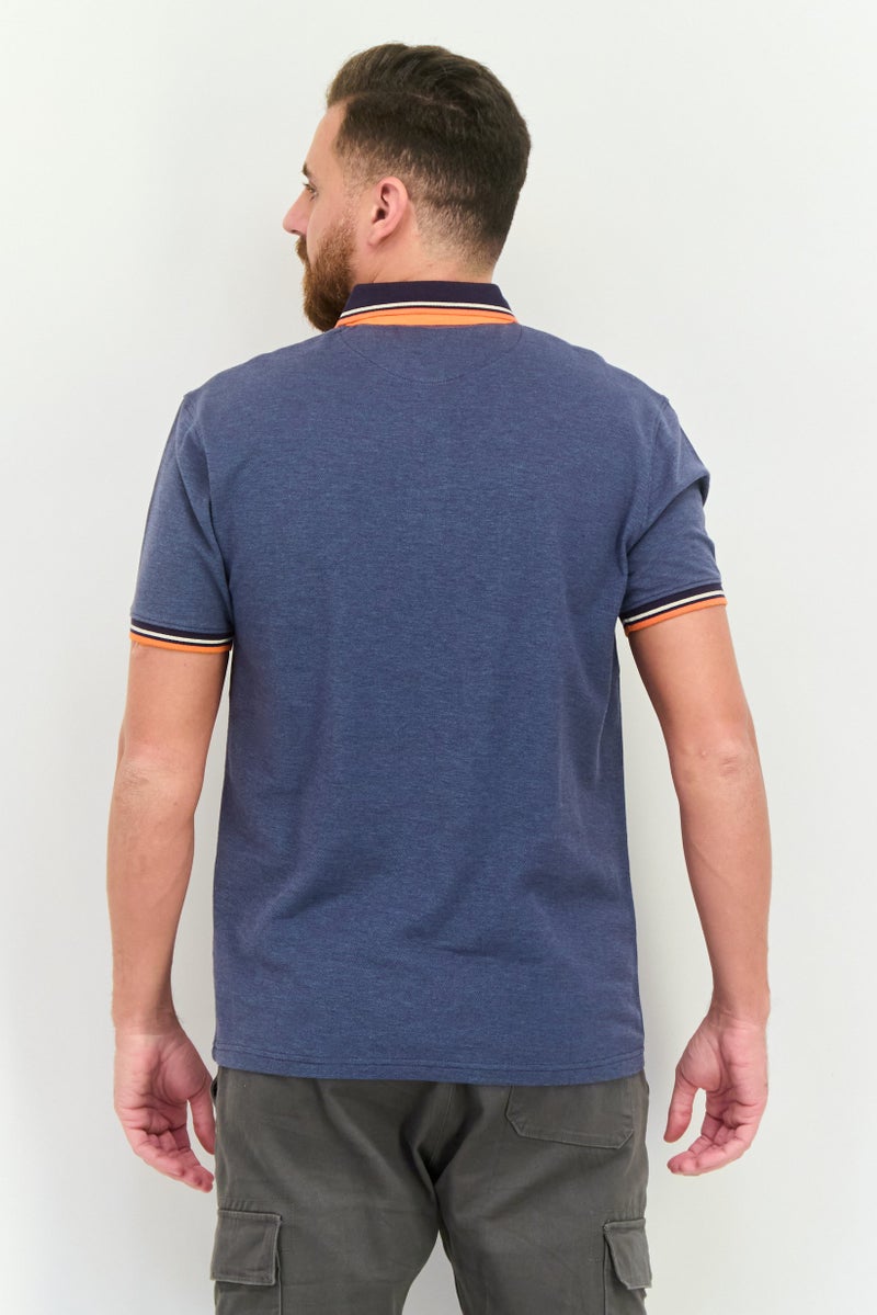 CROSSHATCH تي شيرت بولو للرجال بقصة عادية بأكمام قصيرة وشعار مطرز، أزرق - Image 4