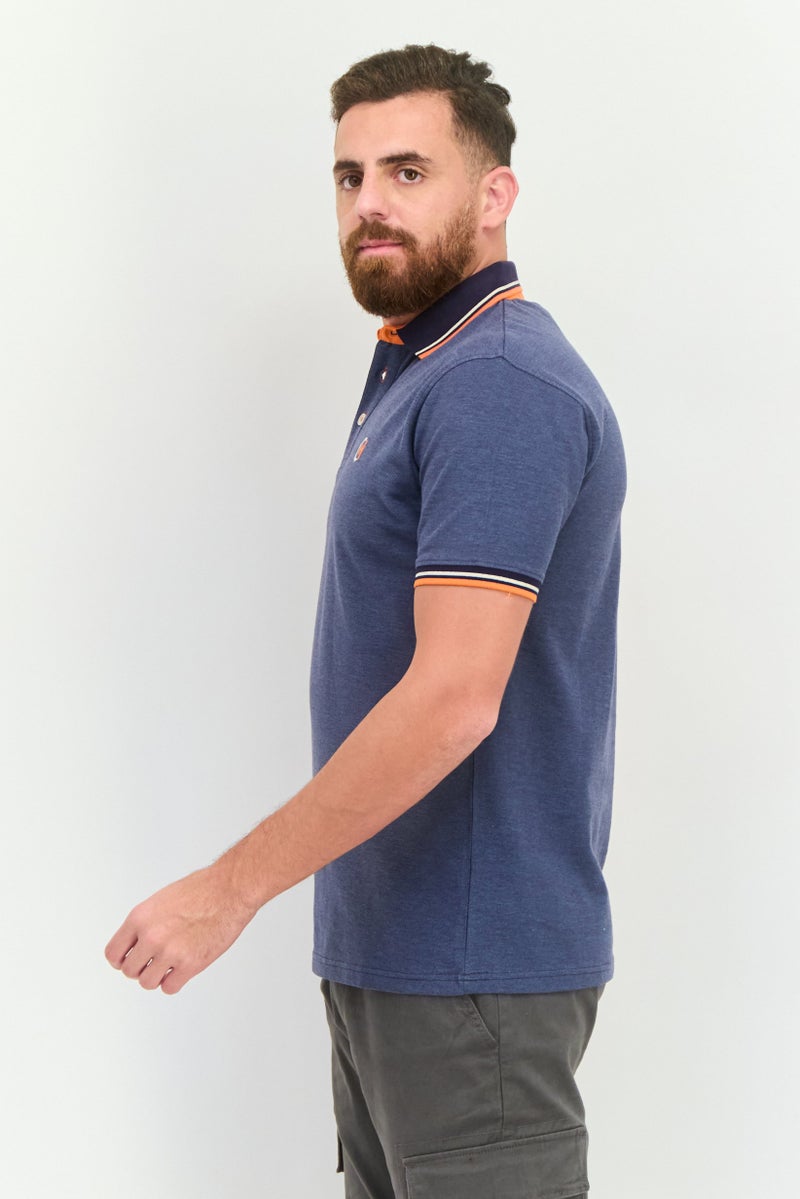CROSSHATCH تي شيرت بولو للرجال بقصة عادية بأكمام قصيرة وشعار مطرز، أزرق - Image 2