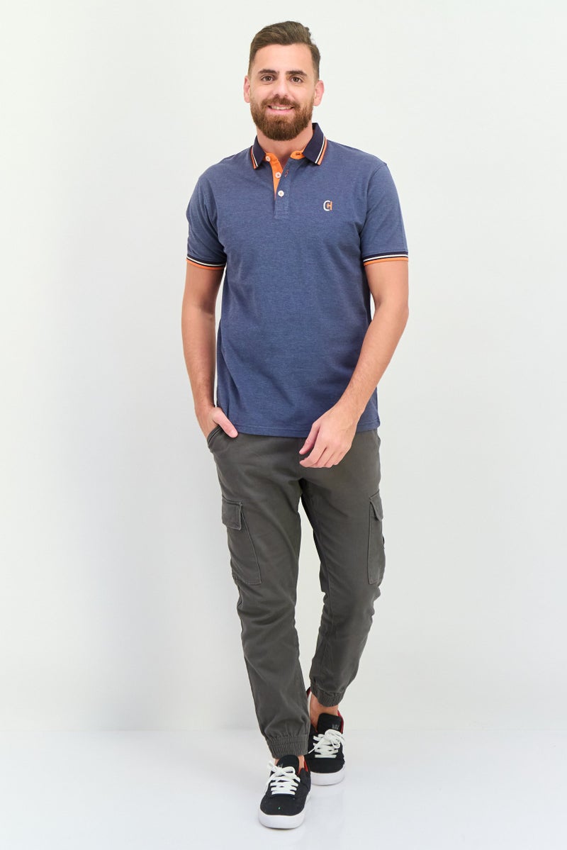 CROSSHATCH تي شيرت بولو للرجال بقصة عادية بأكمام قصيرة وشعار مطرز، أزرق - Image 3