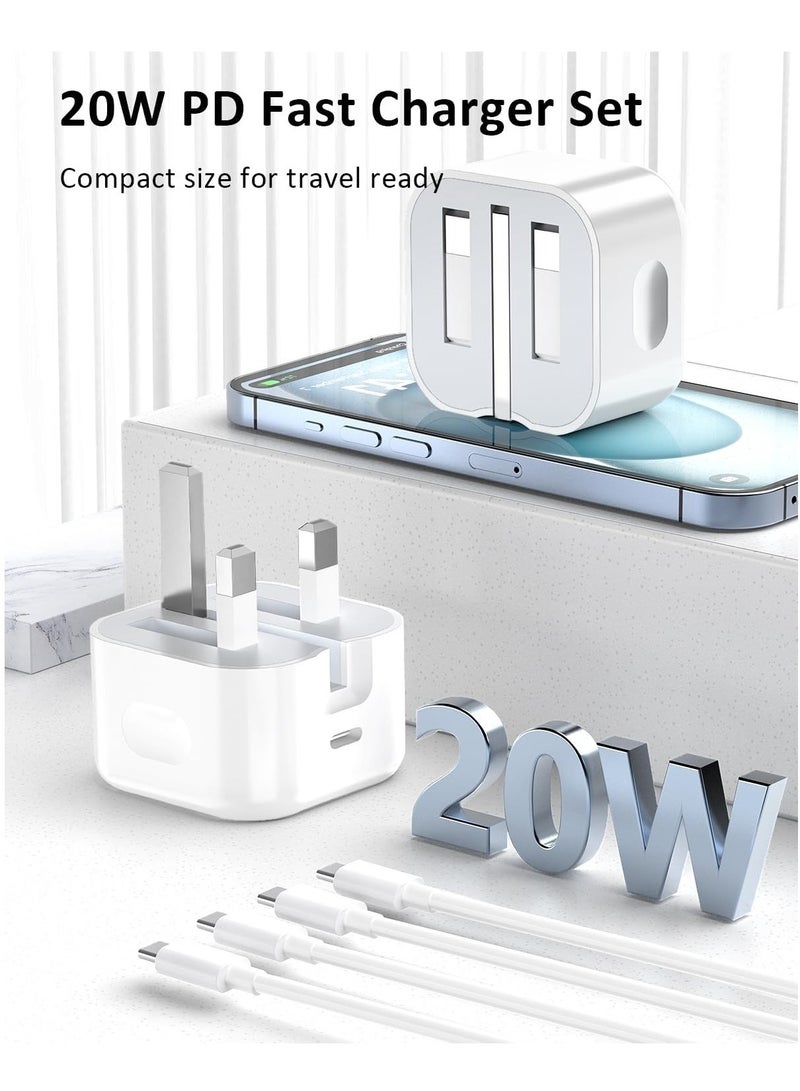 NEW 20W USB-C Fast Charger Plug – Compact Wall Adapter for iPhone, Samsung, iPad, and More, UK-Compatible