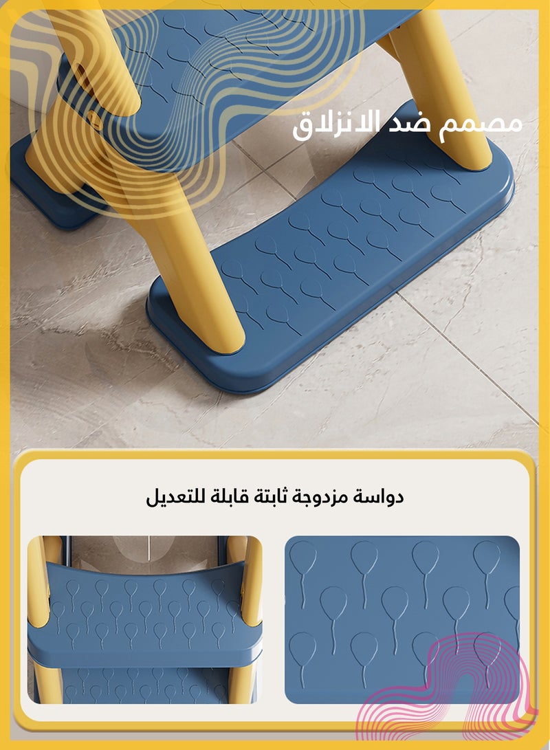 شي آند ليتل مقعد تدريب على استخدام المرحاض للأطفال، تصميم دب وردي مع سلم، ارتفاع قابل للتعديل، وسادة ناعمة من البولي فينيل كلوريد، مقبض مضاد للانزلاق، يناسب معظم المراحيض (أزرق وأصفر) - Image 4