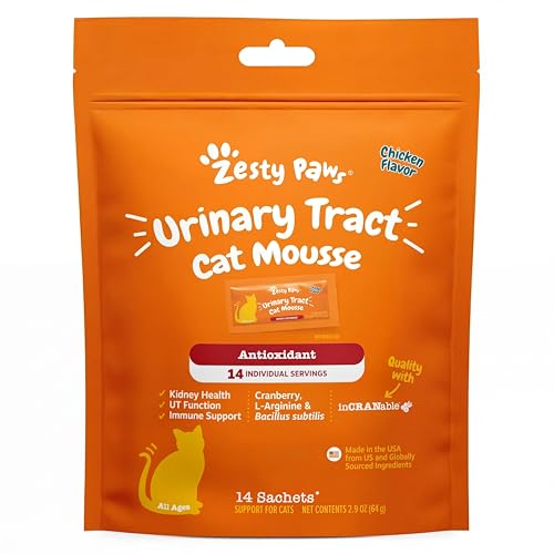 Zesty Paws Urinary Tract Cat Mousse - Kidney Support for Cats with Cranberry & D-Mannose - Healthy Cat Treats - Supports Bladder, Urinary Tract, Immune System & Gut Health - 14 Count - Image 1