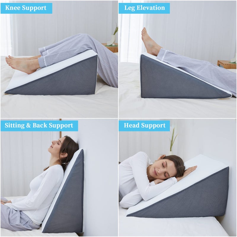 Touchutopia Bed Wedge Pillow for Sleeping, 12" 24" 24" Triangle Cooling Memory Foam Top, Elevated Support Wedge Pillow - Removable Washable Cover - Image 4