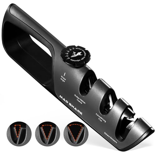 MAD SHARK Knife Sharpener 6 Adjustable Sharpening Angle Coarse Fine Knife Sharpener Tool Handheld Manual Knives Sharpener for Kitchen Knives Pocket Scissors LARGE Black - Image 1