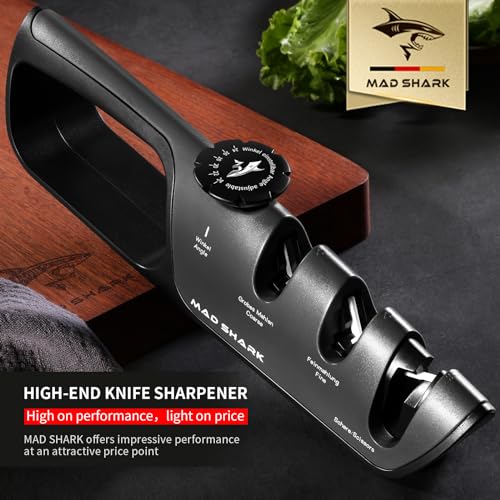 MAD SHARK Knife Sharpener 6 Adjustable Sharpening Angle Coarse Fine Knife Sharpener Tool Handheld Manual Knives Sharpener for Kitchen Knives Pocket Scissors LARGE Black - Image 3