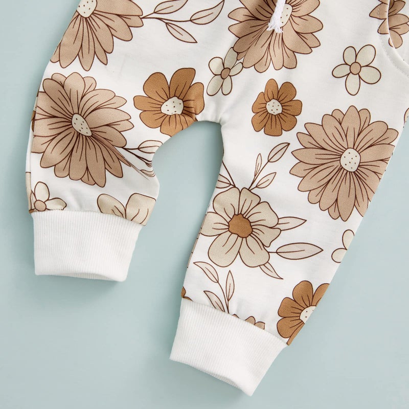CIYCUIT 3Pcs Baby Girl Outfits Floral Sweatshirt + Pants + Headband Infant Fall Winter Clothes White 0-6 Months - Image 4