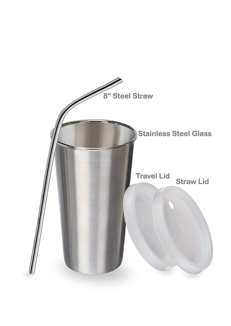 KIDINGTON Homeware Stainless Steel Tumbler with 2 Lid and Straw 380 mlSilver - Image 4