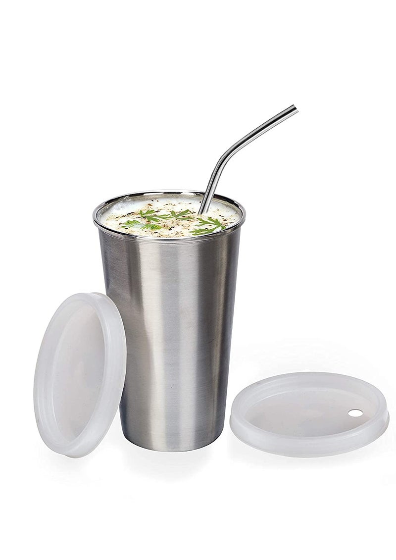 KIDINGTON Homeware Stainless Steel Tumbler with 2 Lid and Straw 380 mlSilver - Image 1