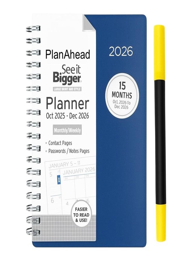 PlanAhead See IT Bigger Small, Pocket Size October 2025 - December 2026 Monthly/Weekly Planner Approx. 4" x 6" and Twin Fluorescent Pen - Image 1