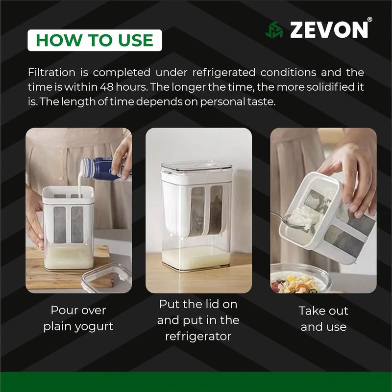 ZEVON Yogurt Filter Strainer1100 ML Greek Yogurt Strainer with a Fine Mesh BPAFree Curd Maker with Yogurt Filter Strainer Hung Curd Maker for Home Perfect Also for Homemade Cheese More - Image 4