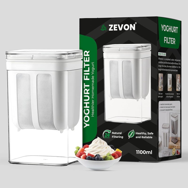ZEVON Yogurt Filter Strainer1100 ML Greek Yogurt Strainer with a Fine Mesh BPAFree Curd Maker with Yogurt Filter Strainer Hung Curd Maker for Home Perfect Also for Homemade Cheese More - Image 1