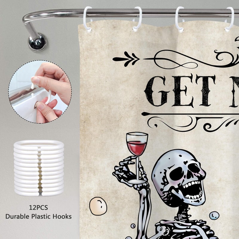 Mitpok Funny Skull Skeleton Shower Curtain 60Wx72H Gothic Spooky Unique Cool Bone in Bathtub Bubbles Horror Halloween Cat Fish Retro Scary Bathroom Decor Bath Curtain Fabric Polyester 12 Pack Hooks - Image 3