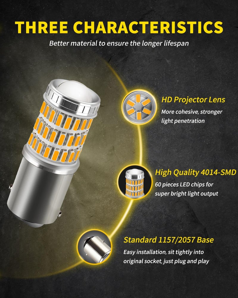 AUXLIGHT 2057 1157 2357 7528 2057A 1157A 2357A LED Bulbs Amber Yellow, Ultra Bright 60-SMD LED Replacement for Blinker Lights, Turn Signal/Parking or Running Lights, Brake/Tail Lights (Pack of 2) - Image 2