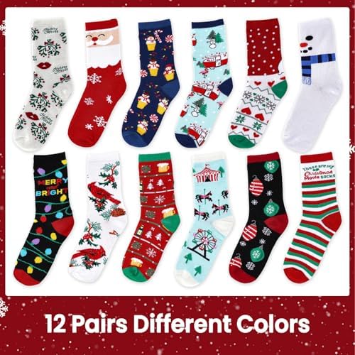 Gilbins 12 Pair, Holiday Christmas Socks, 12 Different Designs,Cheerful Messages For The Holidays, Women Size 9-11 - Image 2