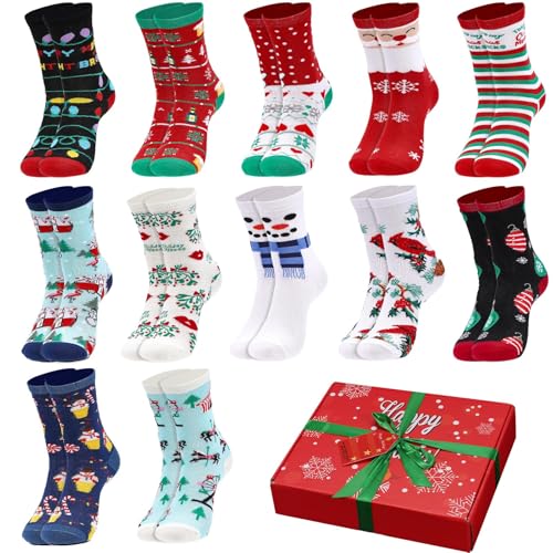 Gilbins 12 Pair, Holiday Christmas Socks, 12 Different Designs,Cheerful Messages For The Holidays, Women Size 9-11 - Image 1