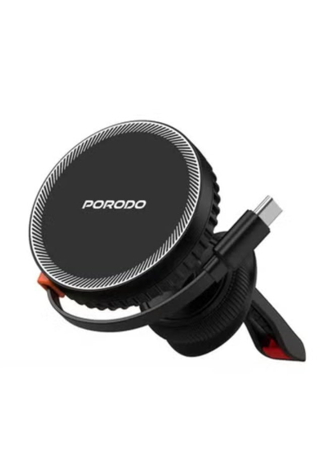 MagSafe Wireless Charger with Retractable USB-C Cable – 15W Fast Charging Pad for iPhone & Android | Slim Portable Design, 18W Input, 5W–15W Output | Universal Compatibility for Smartphones 4.7" to 6.9", Case-Friendly, Travel Ready – Black