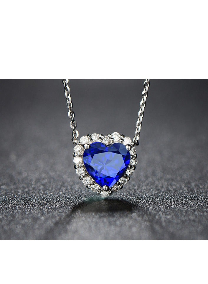 بان هوم  925 الفضة الاسترليني الأزرق قلادة القلب قلادة الفضة قلادة - Image 3