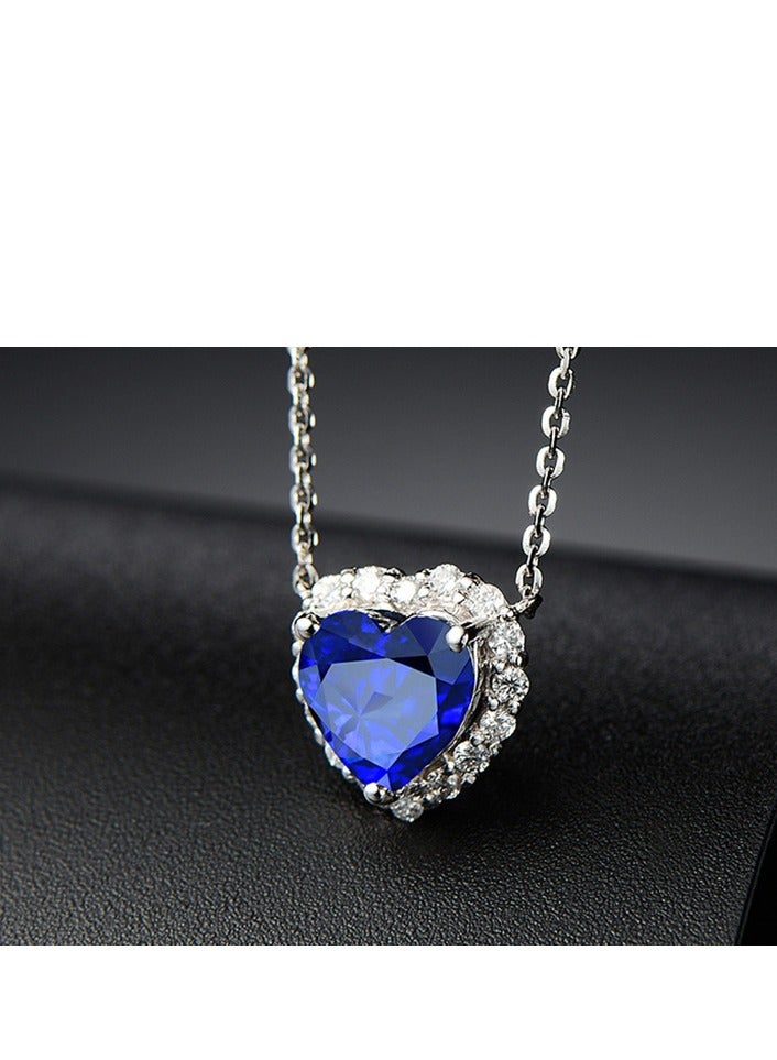بان هوم  925 الفضة الاسترليني الأزرق قلادة القلب قلادة الفضة قلادة - Image 4