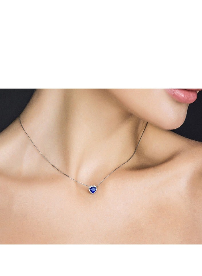 بان هوم  925 الفضة الاسترليني الأزرق قلادة القلب قلادة الفضة قلادة - Image 5