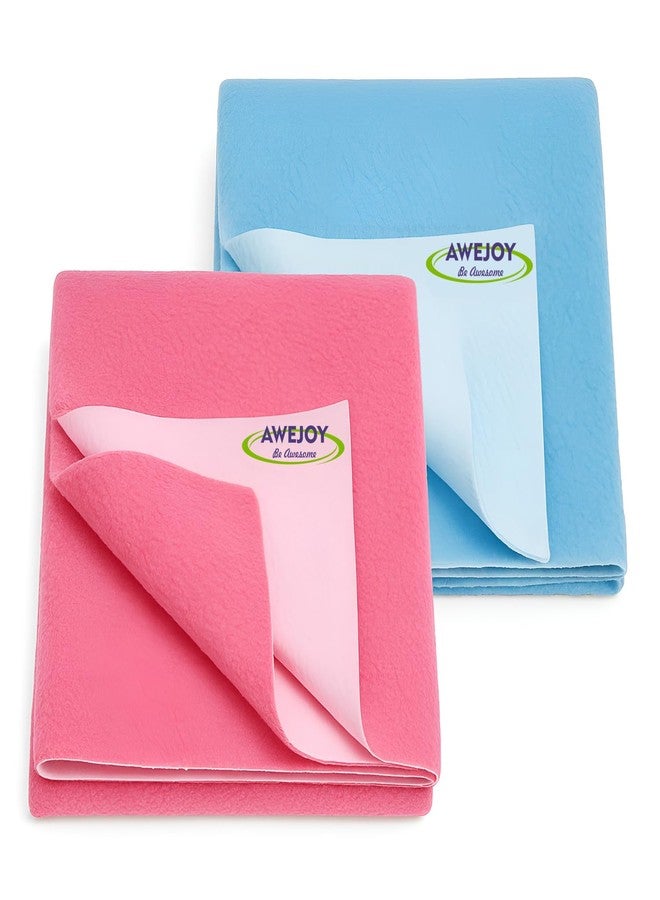 AWEJOY Waterproof Baby Dry Sheet (50×70 cm) | Cotton Quick Dry Bed Protector for Baby | Soft, Reusable, Washable & Absorbent Sheet for Newborns Infant & Toddlers (Pink + Sky Blue, Small) - Image 1