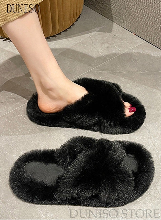 DUNISO Breathable and Comfortable House Slippers for Women Indoor and Outdoor Soft Plush Womens Fluffy Furry Open Toe House Shoes Slippers with Anti-Skid Sole - Image 2